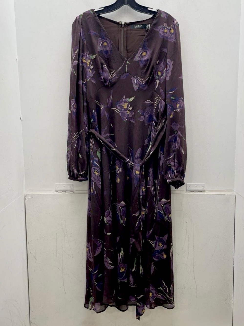 Lauren Ralph Lauren Dark Purple Floral Long Sleeve Midi Dress